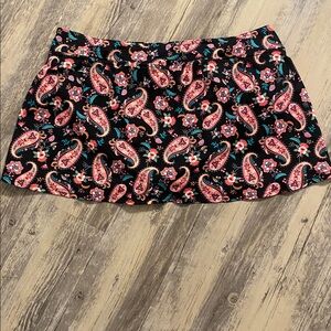 Lands End Women's Mini Swim Skirt Swim Bottoms Black Multi Paisley Floral 18